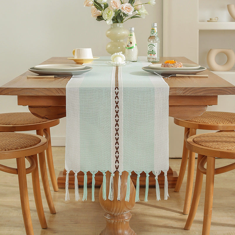 Cross-Border Trade Supply American Style Table Runner Cotton Linen Tablecloth Handmade Tassel Coffee Table Mat Home Long Table Decoration Cloth