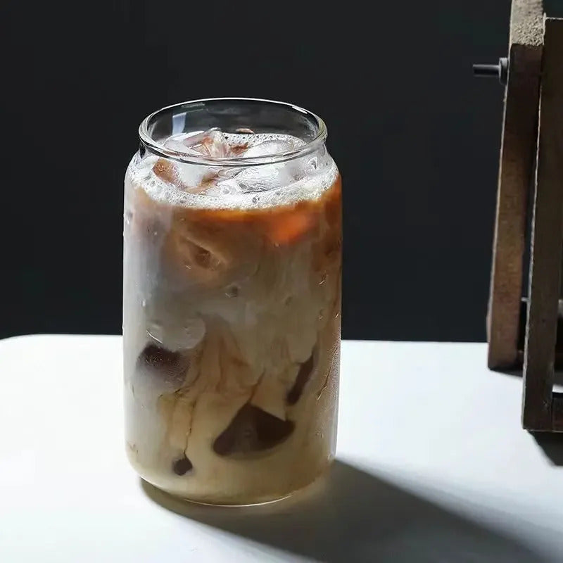 Leeseph Coffee Mug Glass Cup With Lid and Straw Transparent Coffee Tea Milk Juice Cold Drinking Cup Bar Kitchen Accessories