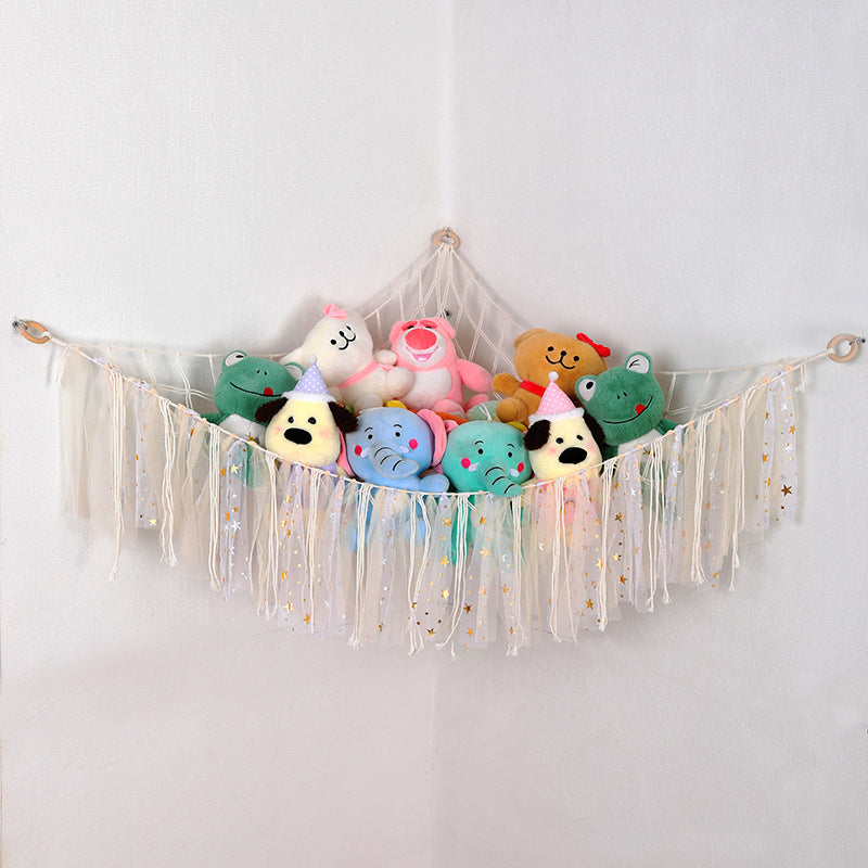 Cross-Border Ribbon Cotton String Doll Net Bag Hand-Woven Ribbon Triangle Net Bag Storage Net Bag Cotton String Wall Hanging Hammock