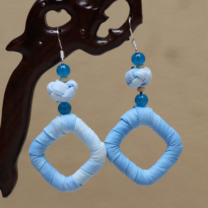 Ethnic style blue tie-dye earrings hand-woven tie-dye earrings travel companion gift
