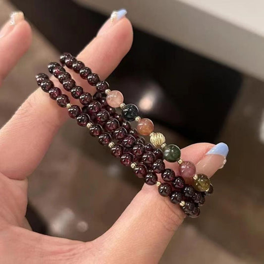 New Chinese Style Multi-layer Imitation Garnet Color Beaded Bracelet Niche Retro High-end Sense High Appearance Simple Hand Jewelry