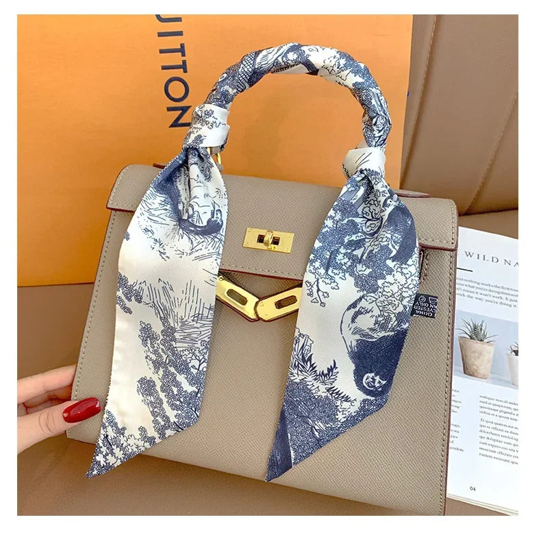 Spring high-end letter headband, tied hair ribbon, silk scarf, women's retro decoration, tied bag, ribbon accessories