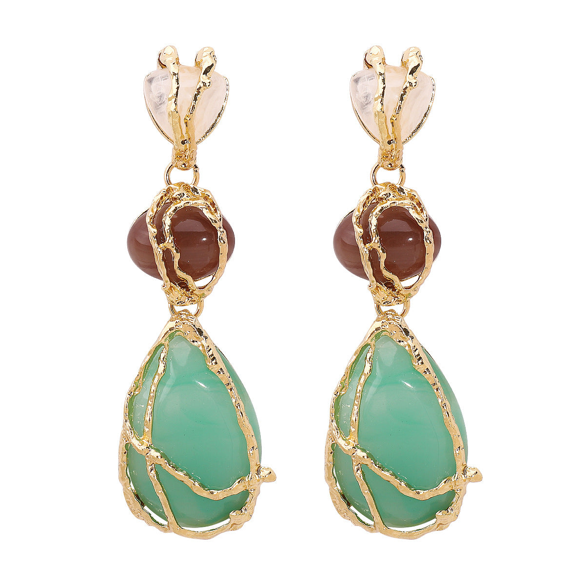 E12870 European and American Style Personality Acrylic Alloy Mesh Drop Earrings ZA Light Luxury High-end Water Drop Geometric Earrings