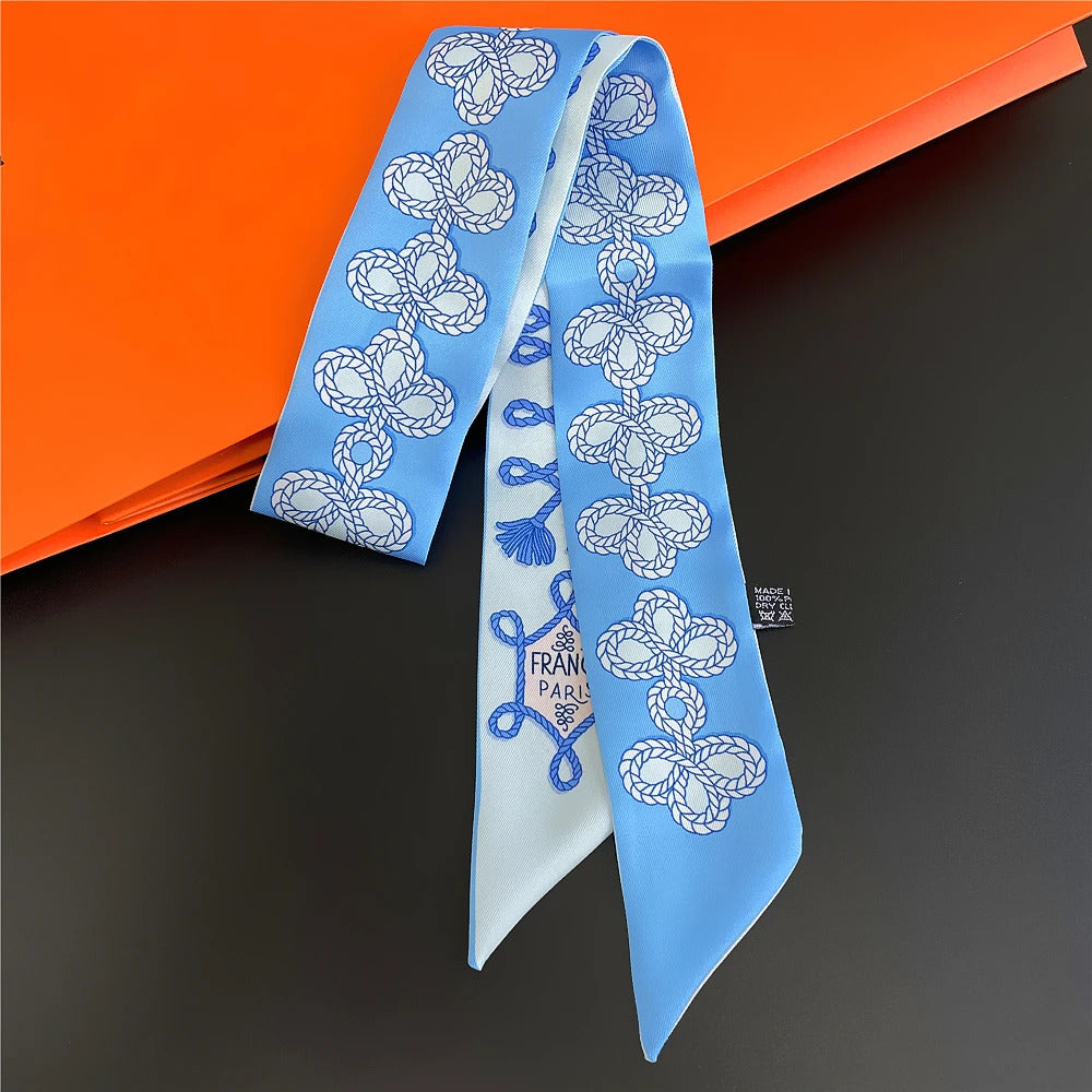 Fashion Women Hair Scarf 2024 New Brand Design Luxury Silk Scarf Fashion Print Headband Skinny Bag Scarves Neckerchief