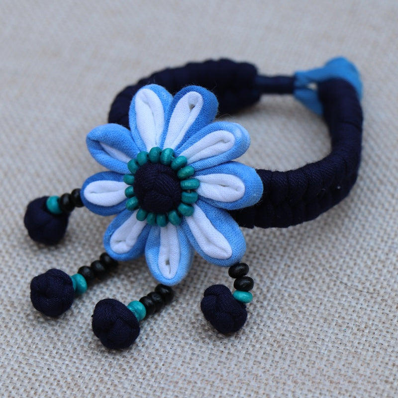 Blue Tie Dye Cloth Bracelet Dali Lijiang Hot Sale Hand-stitched Flower Fabric Bracelet Bracelet