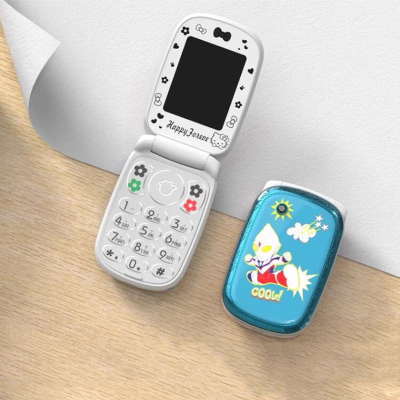 1.8 inch Screen Flip Mini Girl Cartoon Mobile Phone NO Camera Dual Card SIM LED Light Children Kids Cute Cover Style CellPhones