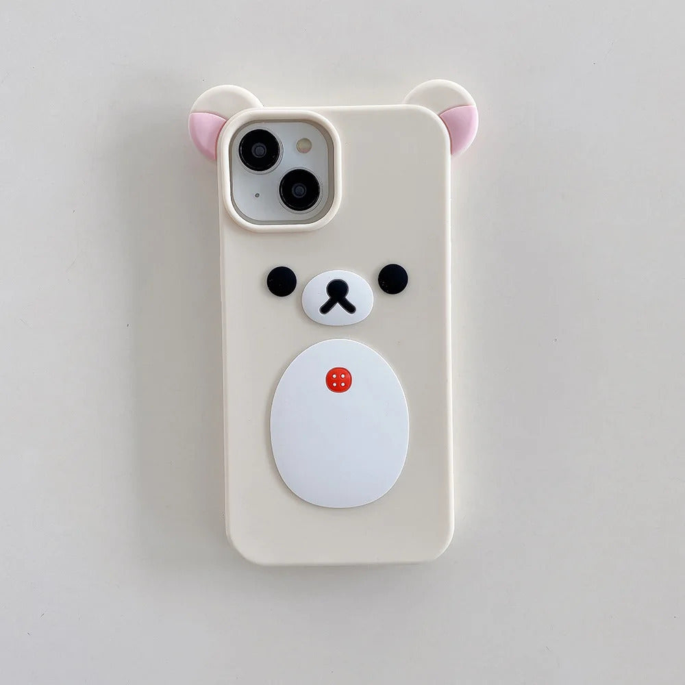 Fashion Cute 3D Cartoon Rilakkuma Bear Soft Silicone Phone Case Back Cover for iPhone 11 12 13 14 15 16 Pro Max