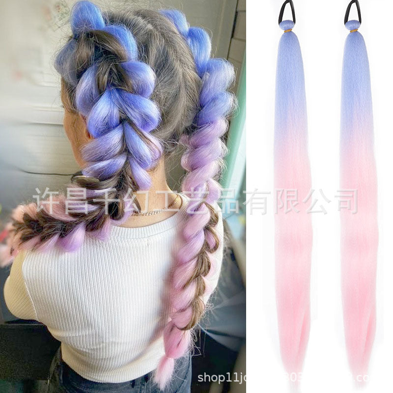 Children Girl Rubber Band Ponytail Wig Boxing Braid Color Elastic String Braid Ponytail Wig Connecting Braid