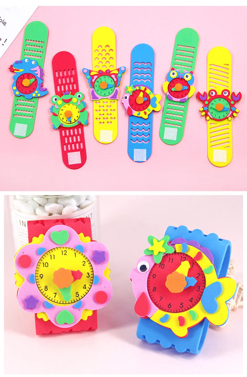 2/4/6PCS 3D EVA Foam Watch Kids DIY Art Craft Toys Cartoon Animal Clock Bracelet Handmade Material Kits For Children Boys Girls