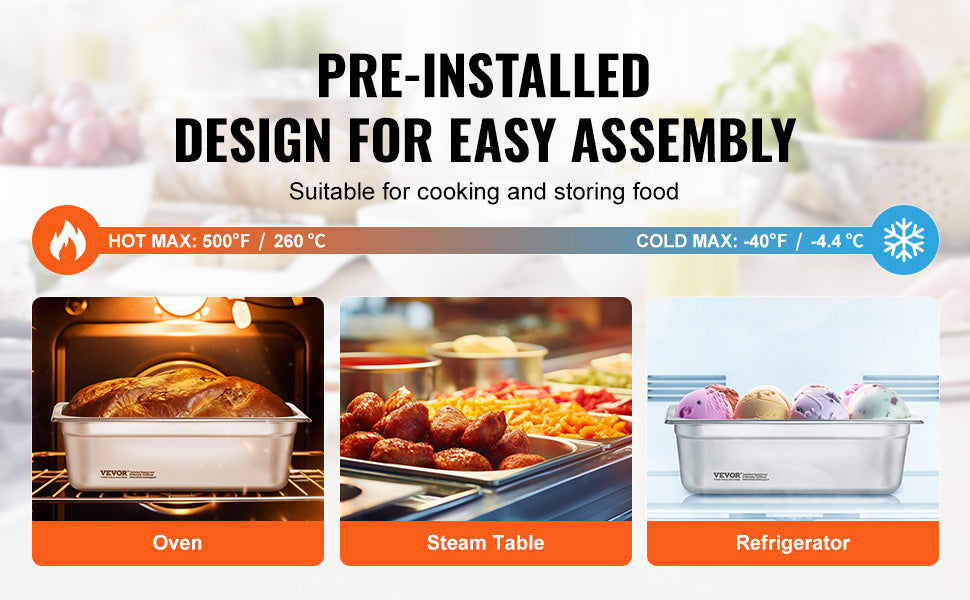 VEVOR 6 Pack Buffet Chafing Dishes 3.8L Gastronorm Pans Steam Table Pans Tray Stainless Steel Food Container for Party BBQ