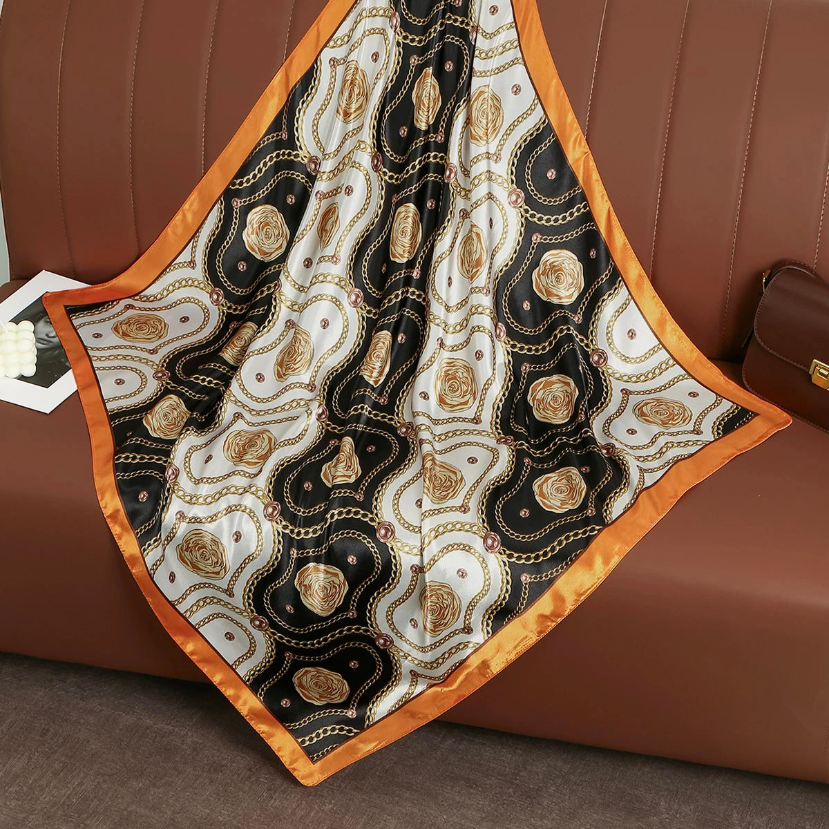 90*90cm Silk Satin Square Scarf Women Leopard Printed Headband Luxury Designers Scarf Handkerchief Foulard Silk Hair Band