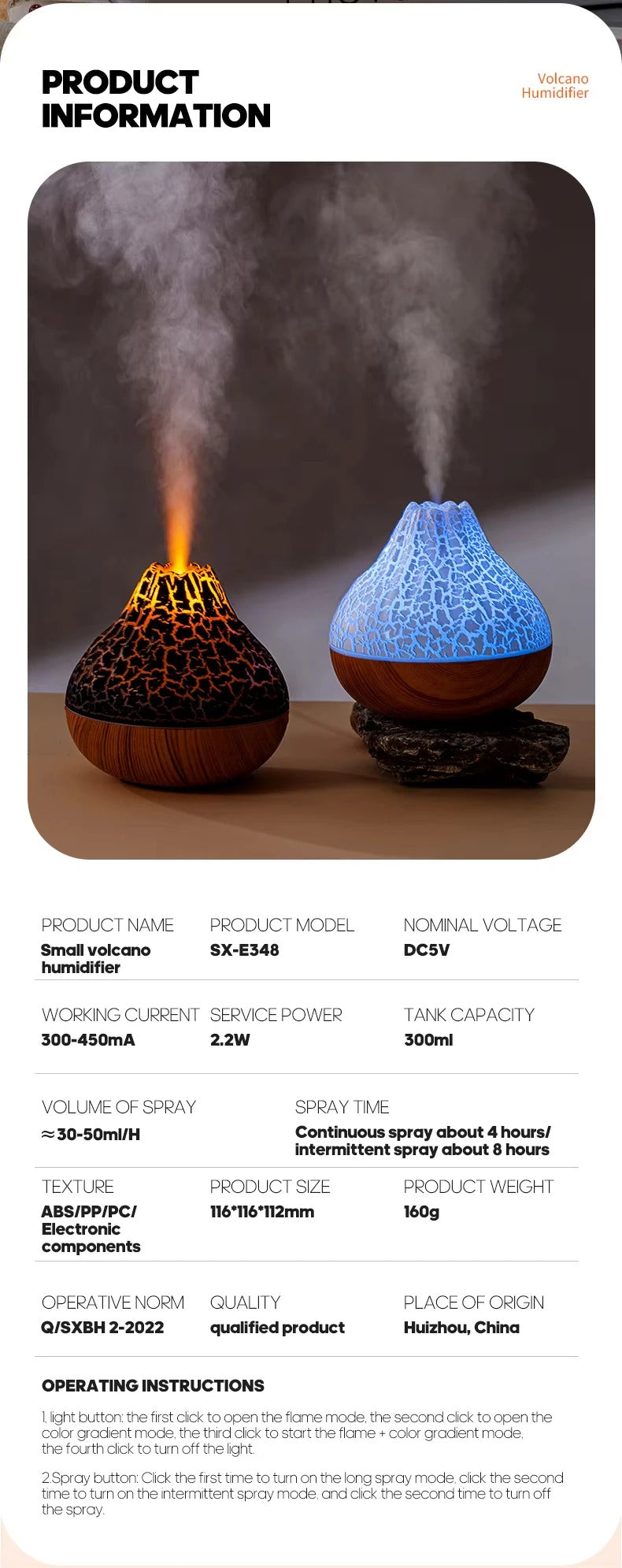 Air Humidifier Volcano Aroma Diffuser USB Water Mist Diffuser Purifier Air Freshener Nebulizer with Colorful Night Light