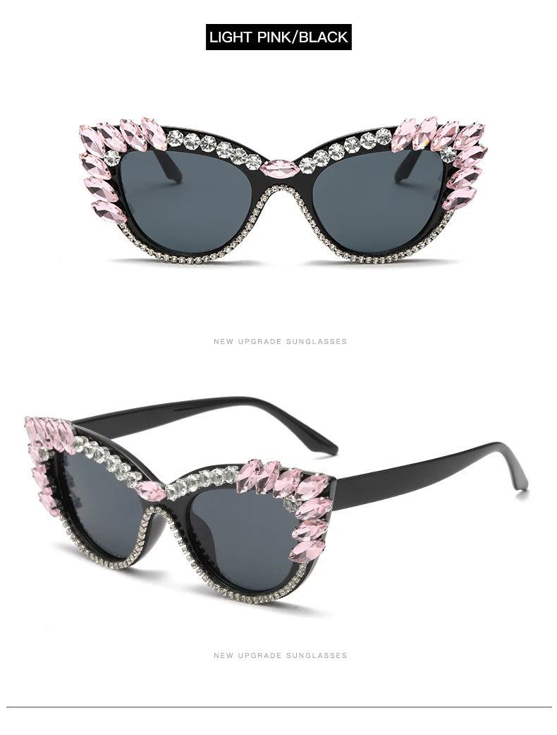 New Personality Fashion Cat Eye Colorful Big Diamond Glasses Droplet shaped Sunglasses Cat Eye Diamond Sun Glasses