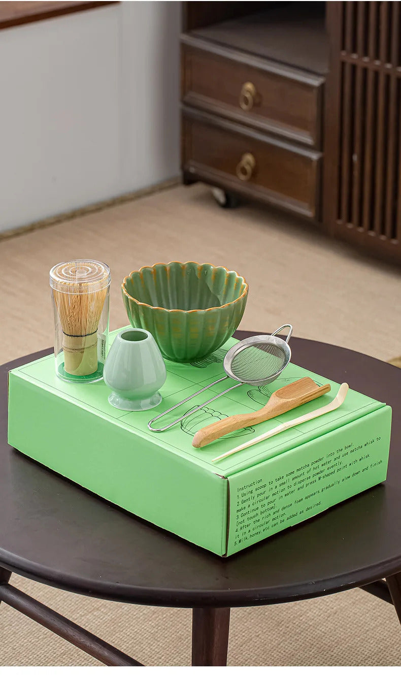 6pcs/set Natural Bamboo Matcha Tea Set Matcha Whisk Spoon Spoon Ceramic Matcha Bowl Whisk Holder Japanese Tea Tool