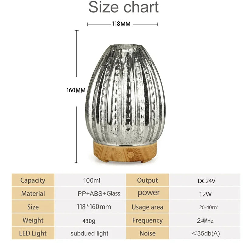 3D Air Humidifier Glass Aromatic Machines Ultrasonic Essential Oil Aroma Diffuser 4 Timing 7 LED Lights 100ml for Home