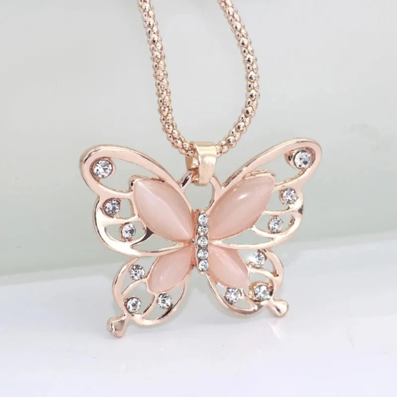SUMENG 2024 New Necklace Choker Pendent Rose Gold Color Opal Butterfly Pendant Exquisite  Sweater Chain For Women Gifts