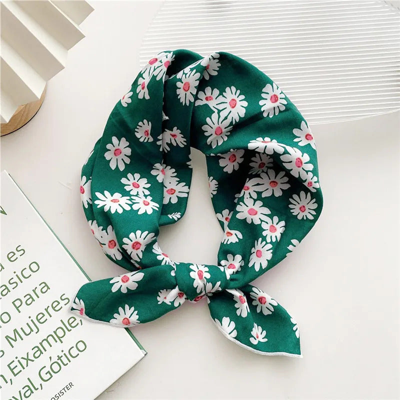 Cotton Linen 55cm Square Scarf Women Kerchief Flower Print Geometric Neckerchief Scarves  Headwrap Bandanas Hairband Headbands