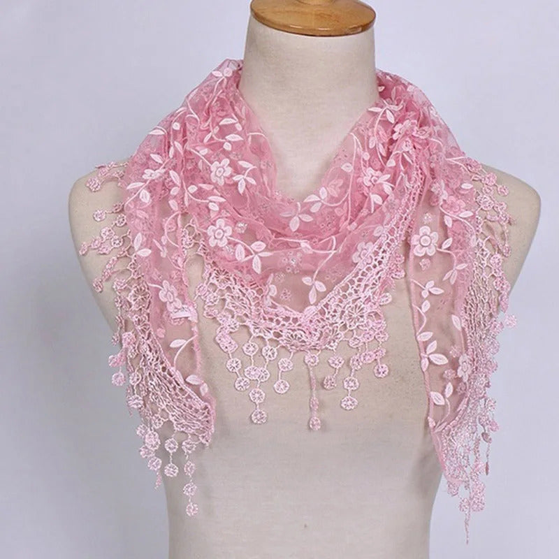 2023 New Floral Lace Triangle Scarf Tassel Shawl Female Classic Casual Transparent Breathable Scarves Sunscreen
