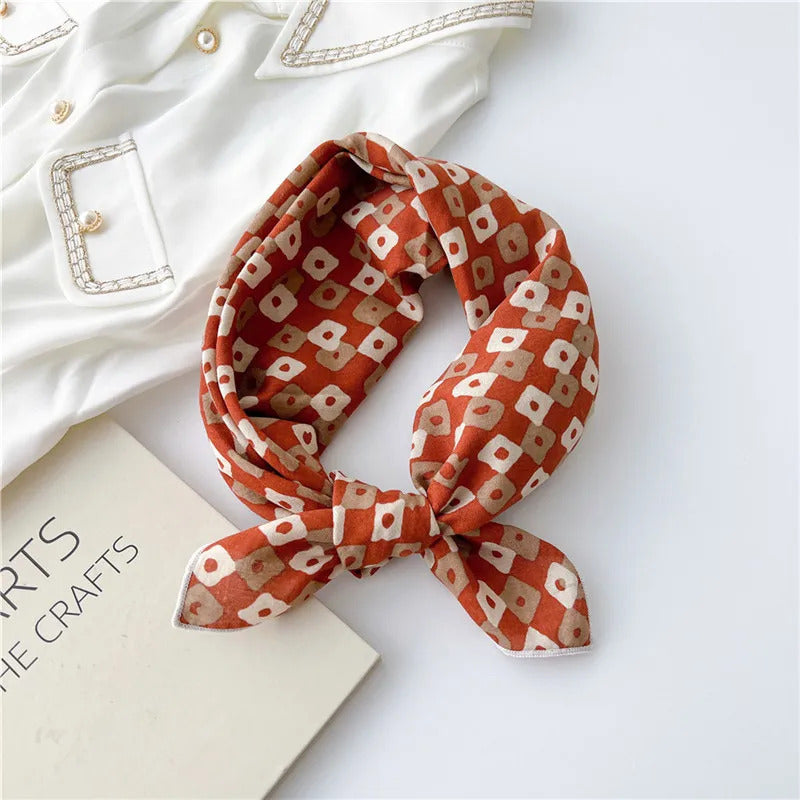 Cotton Linen 55cm Square Scarf Women Kerchief Flower Print Geometric Neckerchief Scarves  Headwrap Bandanas Hairband Headbands