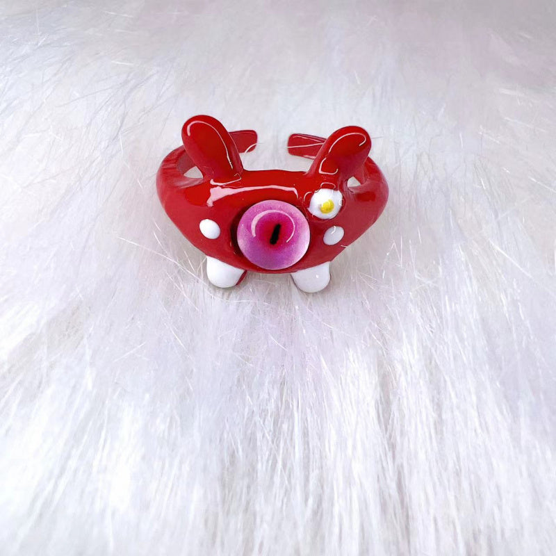 Funny Little Monster Ring Childlike Cute One-Eyed Ins Student Children Girlfriends Couple Gifting New