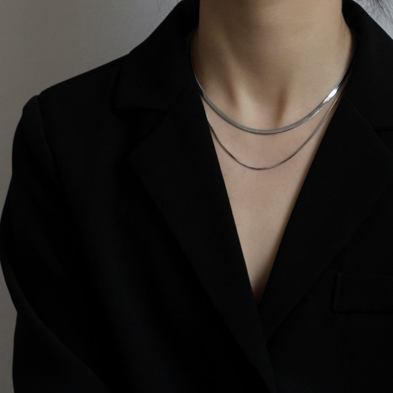 Double Layer Snake Bone Chain Necklace for Women, Light Luxury, High-end Feel, Personality, Trendy Versatile Blade Collarbone Chain, Simple Chain