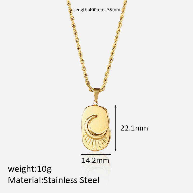 French Retro Braided Star Moon Stainless Steel Necklace Personality Fashion Women's Metal Pendant Titanium Steel Necklace