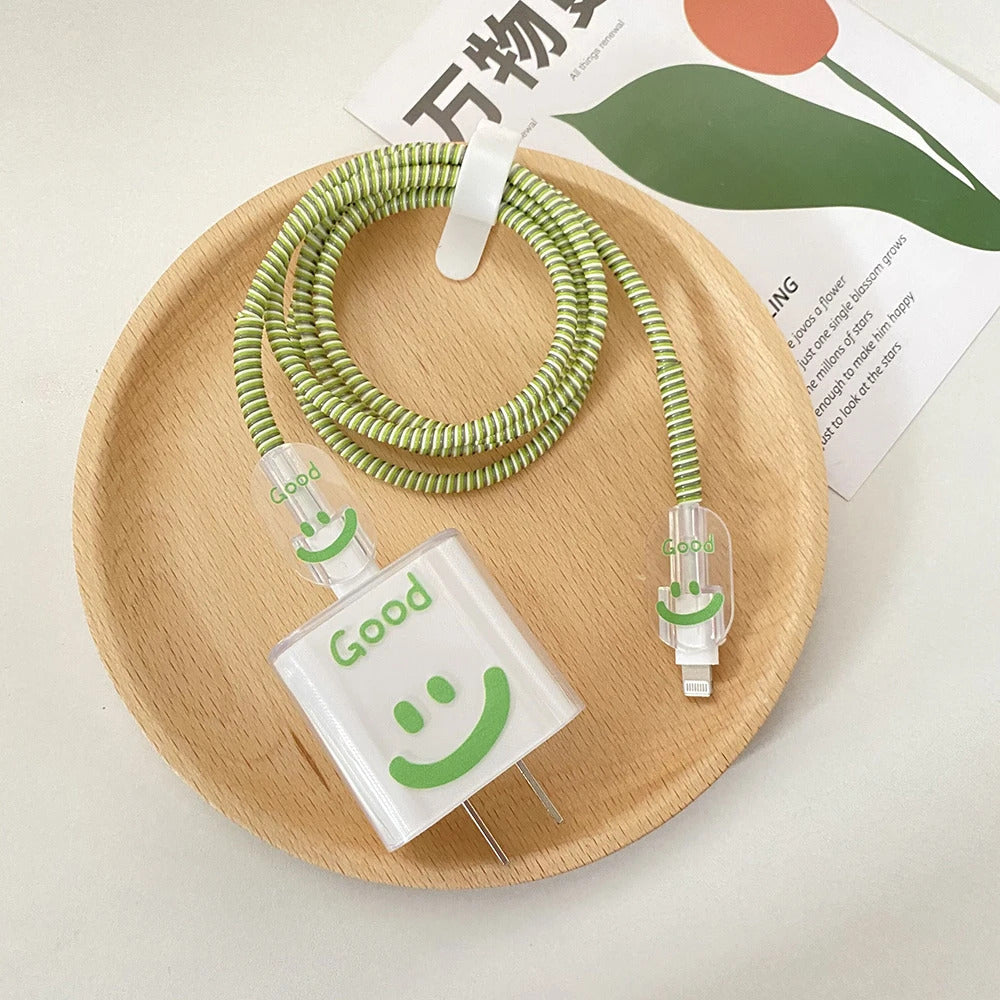 USB Cable Protection For Iphone 15 14 13 12 Cover Smiling Face Style Protective Data Line Spiral Winder 18 20W Charger Protector