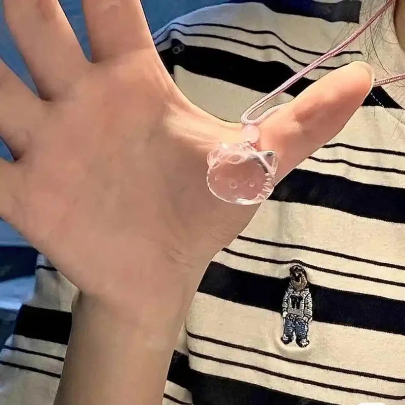 Cute Hello Kitty Pink Crystal Necklace Pendant Lanyard Lovely Kitty Cat Long Rope Jewelry Fashion Sweet Elegant Simple Necklace