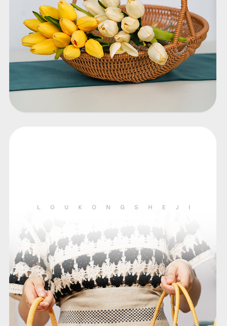 Woven Handheld Basket Picnic Storage Vegetable Fruit Kitchen Living Room Egg Snack Organizer Basket