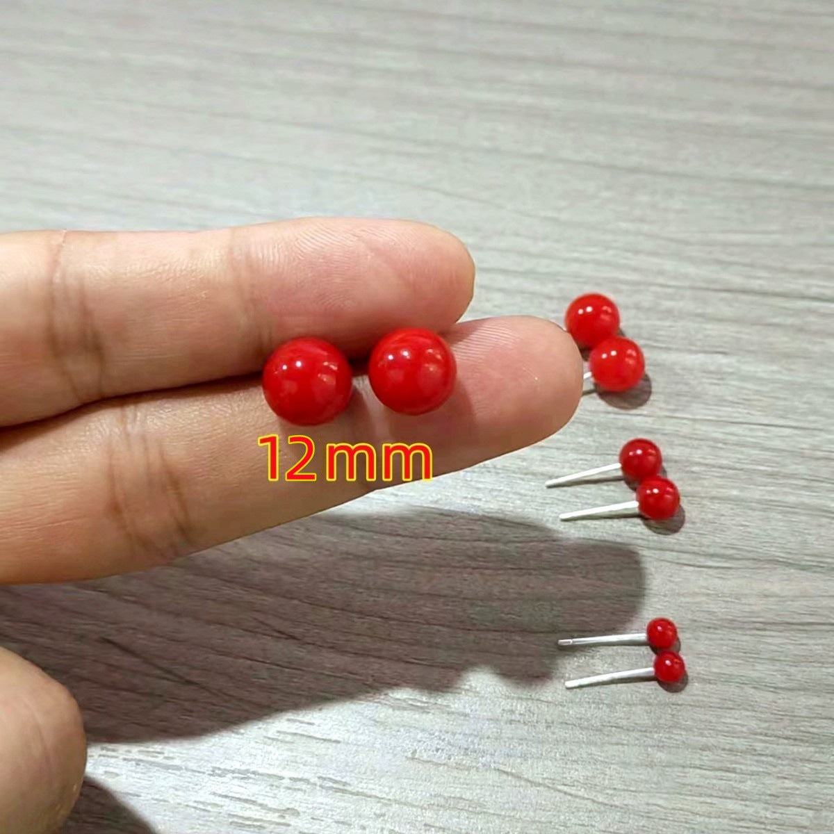 S925 Imitation Silver Needle White Round Pearl Earrings Simple New Year Festive Red Earrings Pearl Studs