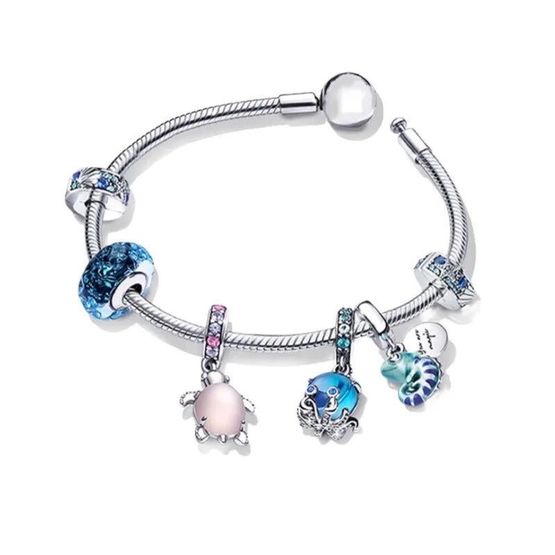 Luxurious 100%925 sterling silver original cute animal charm bead DIY set bracelet, high-end birthday gift jewelry for women