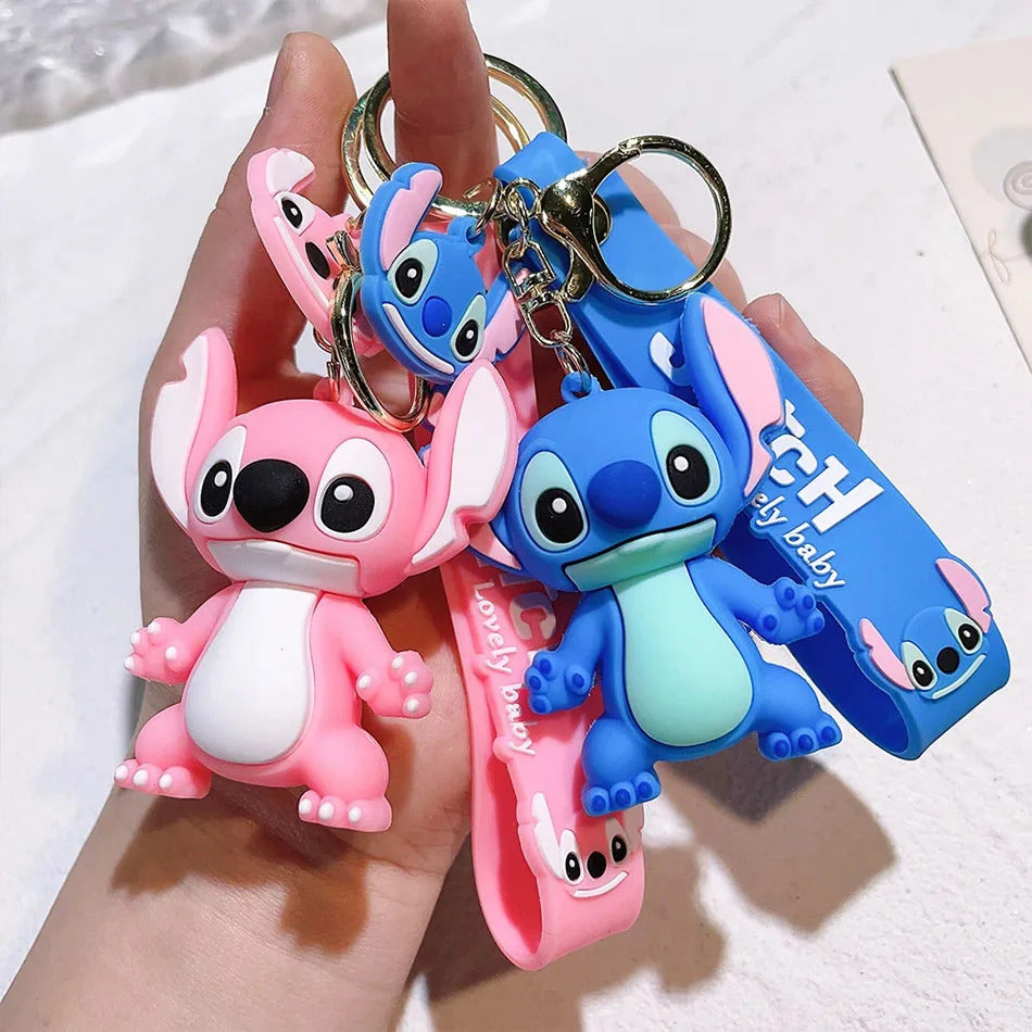 Hot Lilo & Stitch Toys Keychian Anime Stitch Pendant Keychain Sweet Pink Angel Keychians Women Car Keyring Girl Birthday Gift