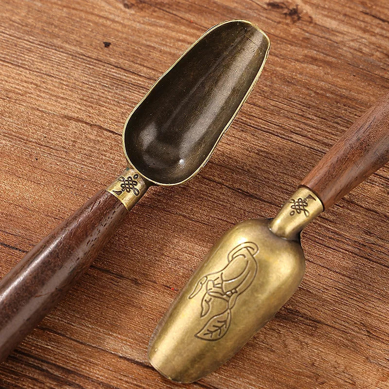 Alloy Ebony Coffee Scoops Tea Spoon Natural Wood Retro Tea Leaves Shovel KongFu Tea Ceremony Accessories Coffee Bean Spoons
