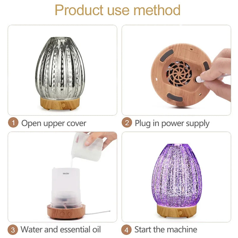 3D Air Humidifier Glass Aromatic Machines Ultrasonic Essential Oil Aroma Diffuser 4 Timing 7 LED Lights 100ml for Home