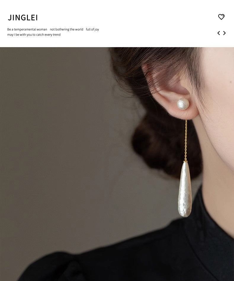 Chinese Retro Elegant New Fashion Silver Needle Earrings Tassel Dress Cotton Bead Long Earrings