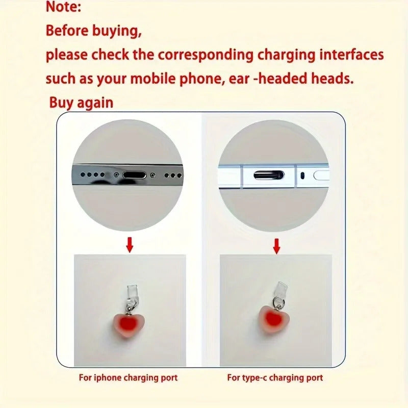 Heart Shaped Phone Dust Plug Pendant, Heart-Shaped Pendant Suitable For iPhone/Type-C Universal Phone Accessories