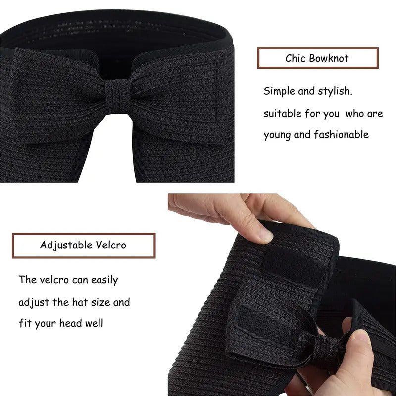 2023 New Women Roll Up Sun Visor Wide Brim Straw Hat Summer Foldable Packable UV Protection Cap for Beach Travel Bonnet