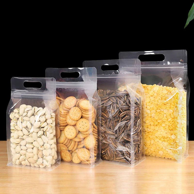 4PC PET Food Storage Bag Stand Up Zip Shut Bags Reusable Ziplock Saran Wrap Plastic Bags Leakproof Food Fresh-keeping Packaging