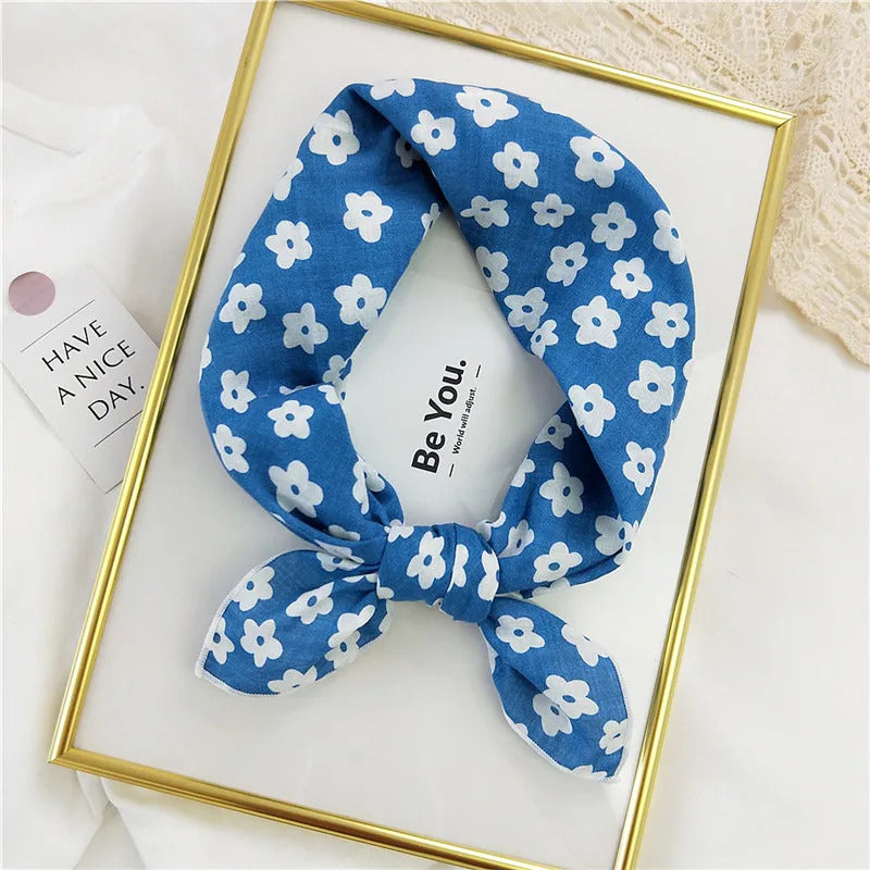 Cotton Linen 55cm Square Scarf Women Kerchief Flower Print Geometric Neckerchief Scarves  Headwrap Bandanas Hairband Headbands