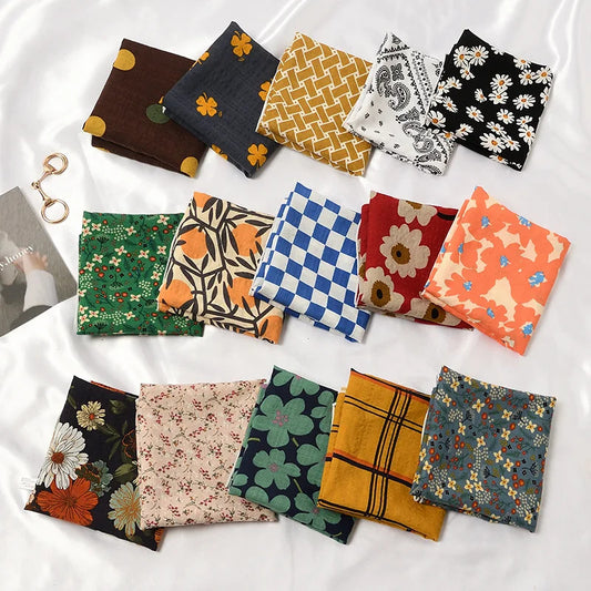 Cotton Linen 55cm Square Scarf Women Kerchief Flower Print Geometric Neckerchief Scarves  Headwrap Bandanas Hairband Headbands