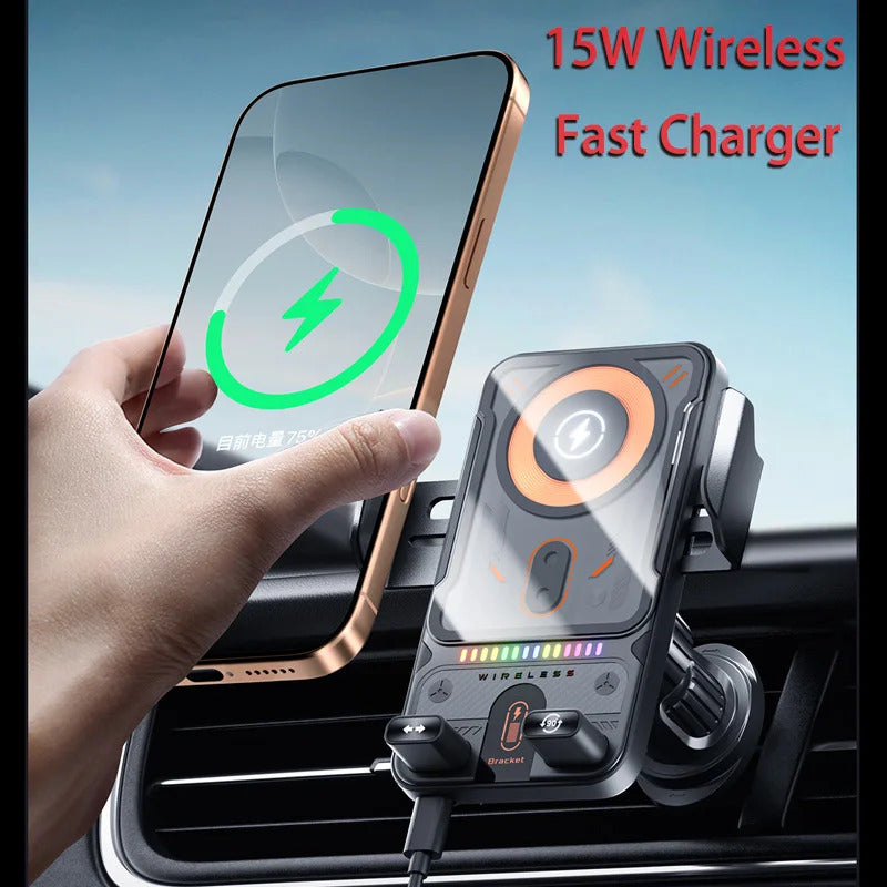 Wireless Car Phone Holder 15W Wireless Fast Charging Infrared Induction Phone Stand Universal Transparent for iPhone Xiaomi