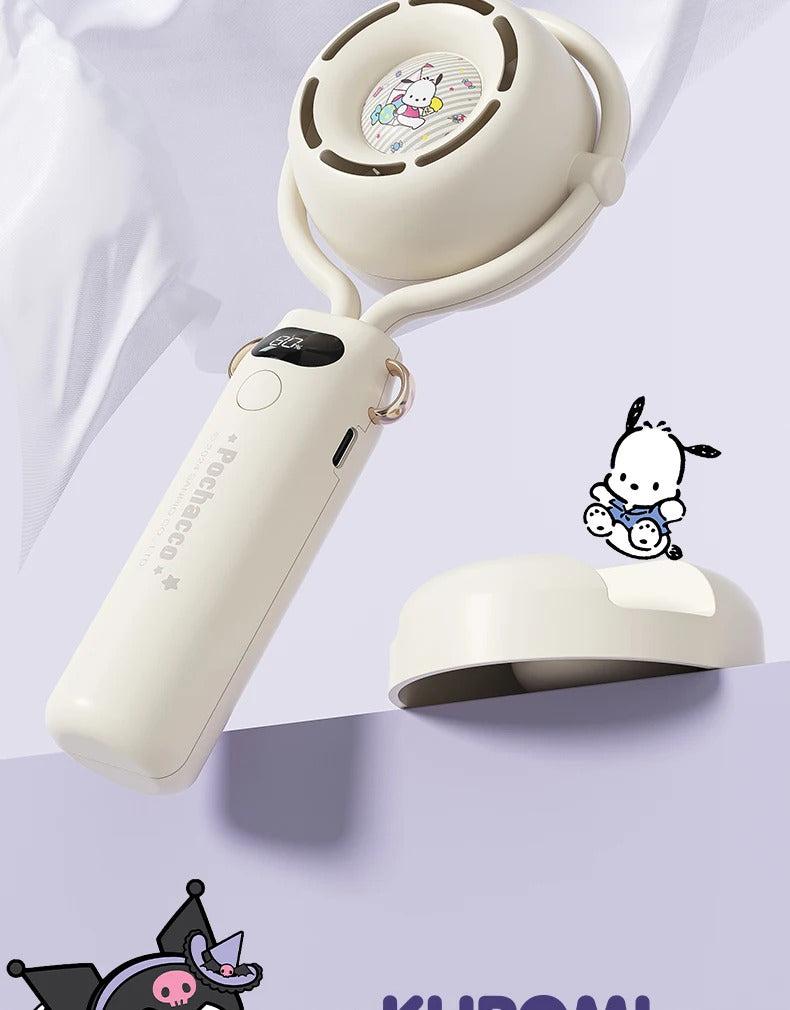 10000 Ma Sanrio Usb Folding Handheld Mini Fan Kuromi Pachacco Portable Hanging Neck Fan Bladeless Ultra-quiet Strong Breeze Fans