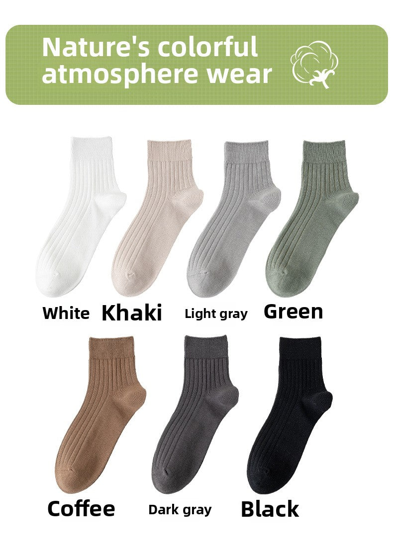 Socks Men's Spring and Summer Thin genuine goods Cotton Double Needle Drawable Mid-Tube Socks Anti-Bacterial Odor Bone-Free Sweat-Absorbing Men's Socks