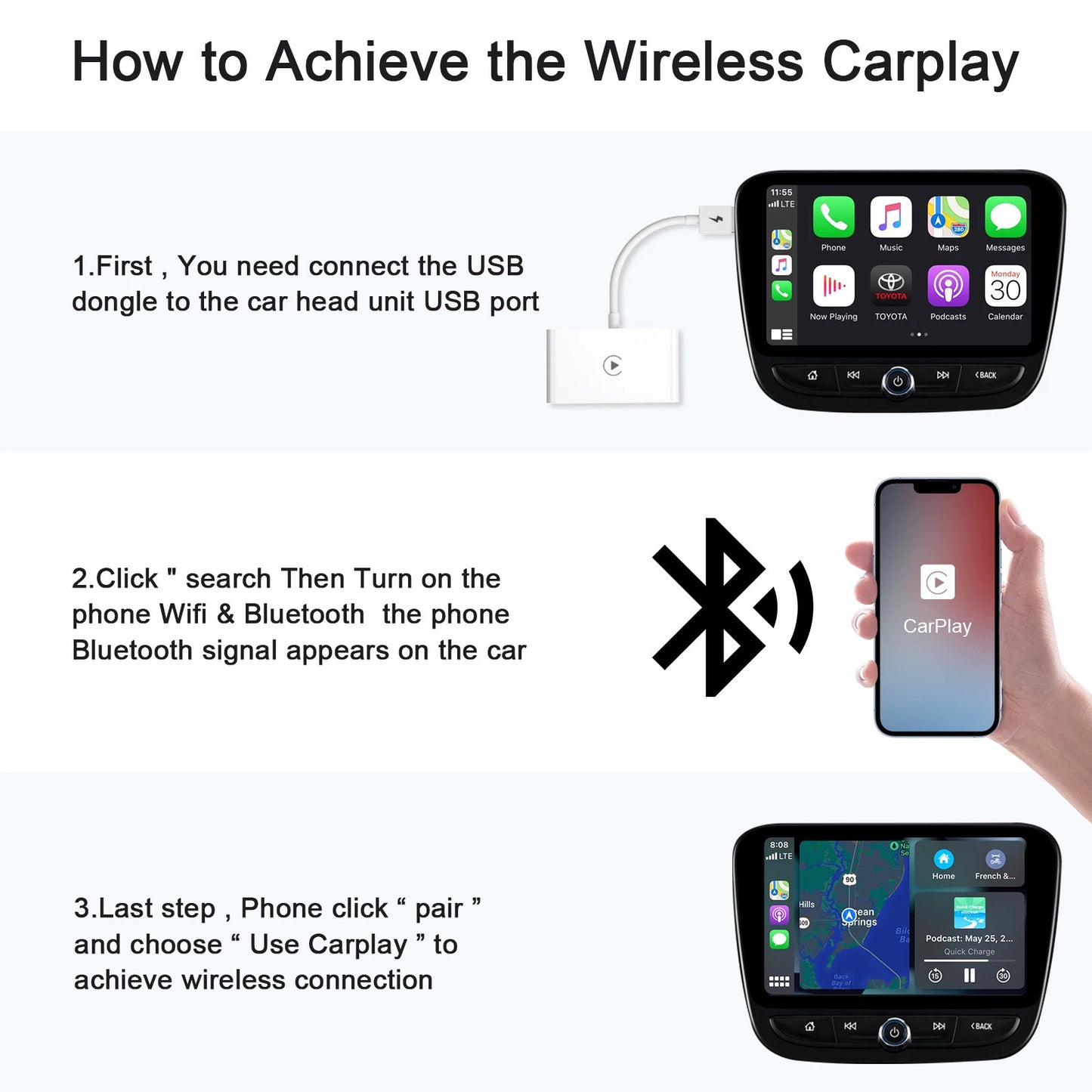 Wireless CarPlay Adapter/Dongle iPhone Wired to Wirelss Carplay Converter For OEM Factory Wired CarPlay Car