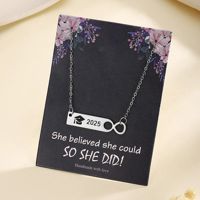 2025 Graduation Cap Pendant Necklace With Card Stainless Steel Graduation Jewelry Accessories Gifts