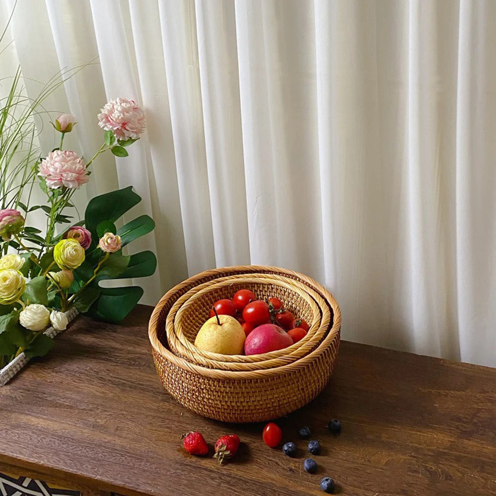 Hand-woven Flower Basket Food Storage Platters Natural Simplicity Rattan Storage Basket for Home Kitchen Storage Accessories