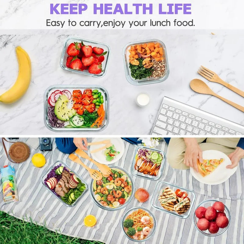 34pcs Glass Food Storage Containers with Lids Set, Airtight Glass Meal Prep Containers (17 Containers & 17 Lids), Leak Proof