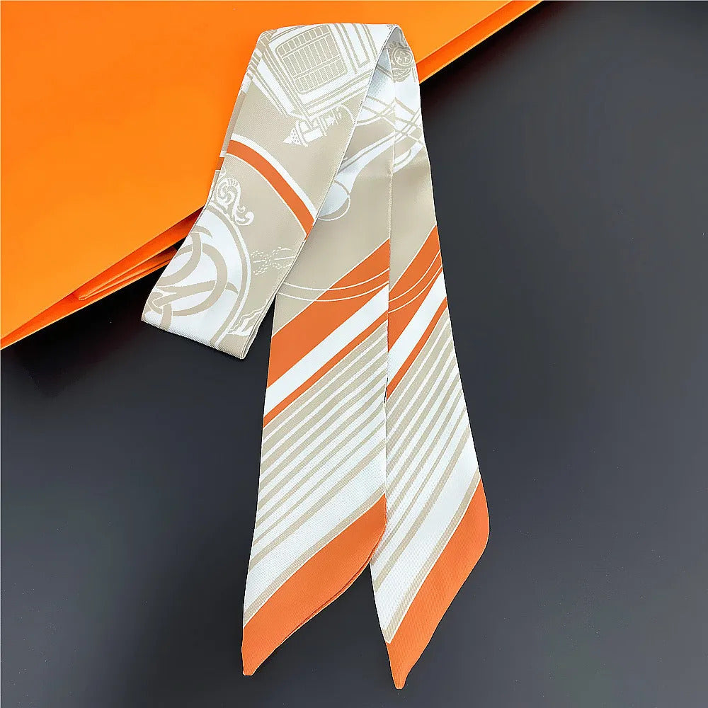 Fashion Women Hair Scarf 2024 New Brand Design Luxury Silk Scarf Fashion Print Headband Skinny Bag Scarves Neckerchief