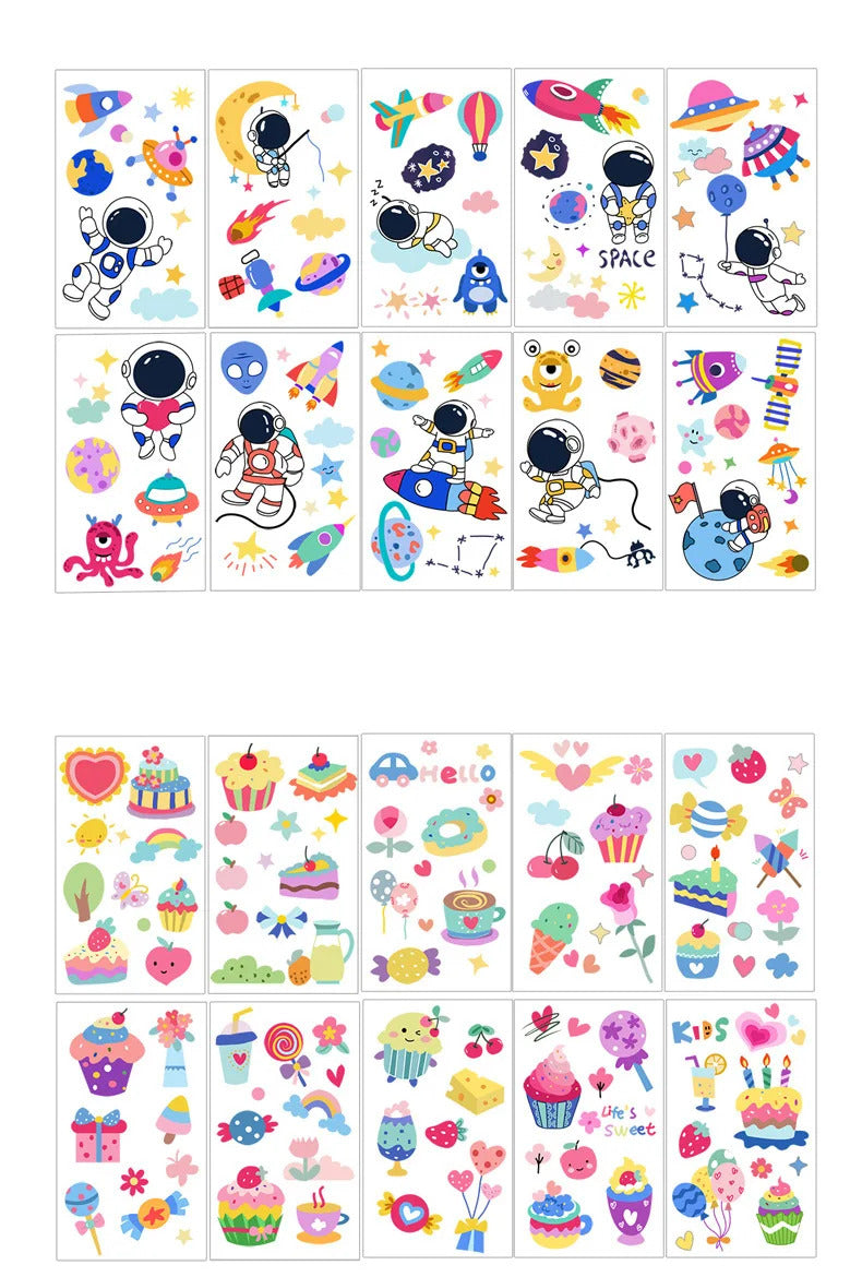 10 Pack Fake Tattoo Stickers Cartoon Temporary Tattoos Kids Arms Diy Body Art Cartoon Collection Mermaid Animals Astronaut