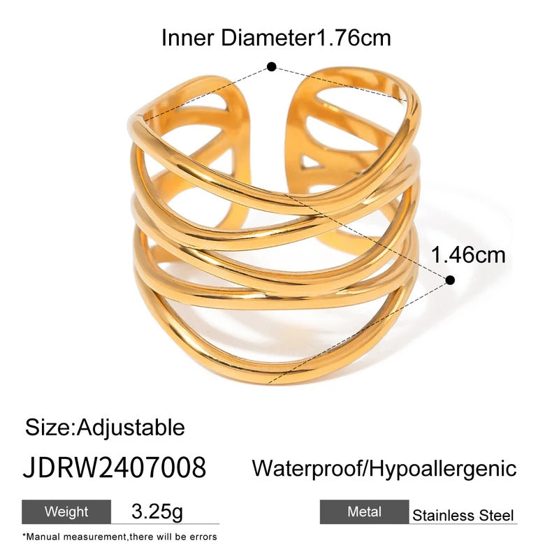 Uworld New Stainless Steel Jewelry Minimalist Metal Golden 18 K PVD Plated Opening Ring for Women Bagues Pour Femme Party Gift